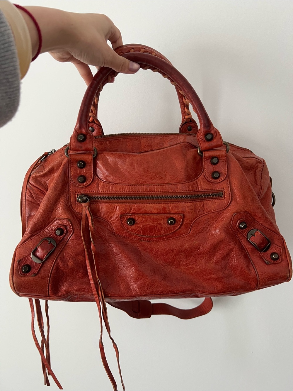 Balenciaga Red-Orange Leather Shoulder Bag